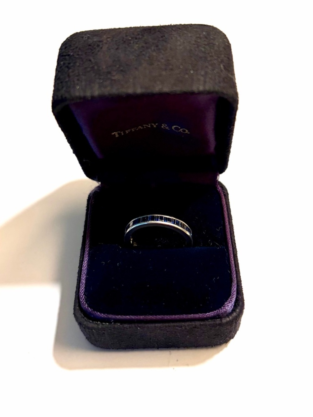 Tiffany sapphire and platinum full circle channel band